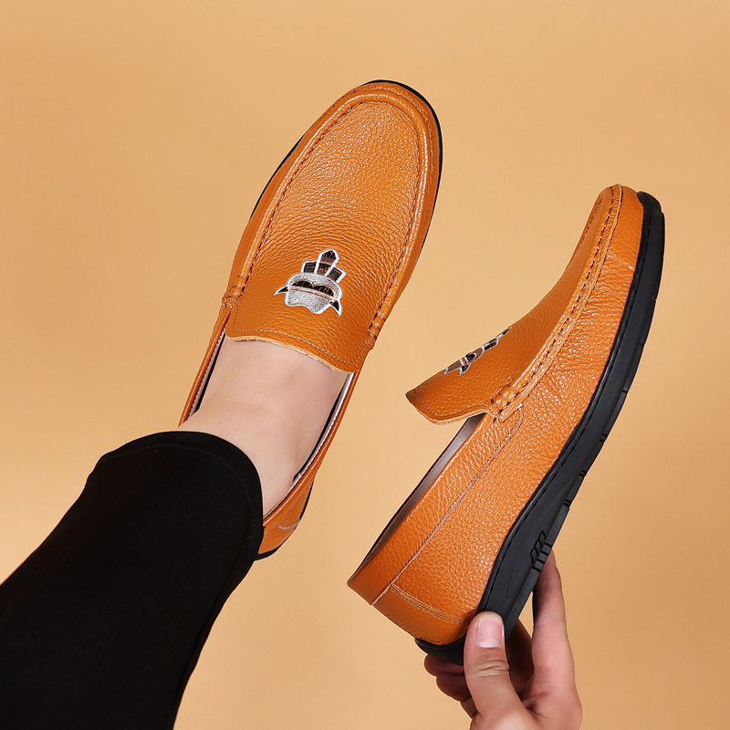 夏季新款头层牛皮男士豆豆鞋真皮男款休闲皮鞋一脚蹬男鞋单鞋鞋子