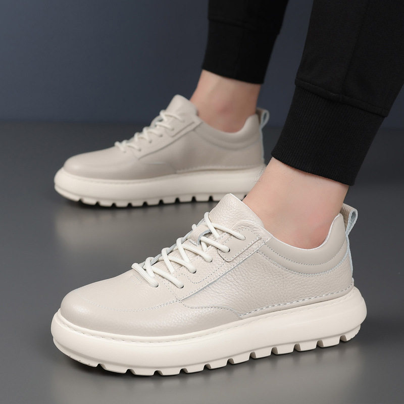 头层牛皮秋冬季新款男士休闲鞋真皮透气鞋子厚底男款皮鞋单鞋男鞋