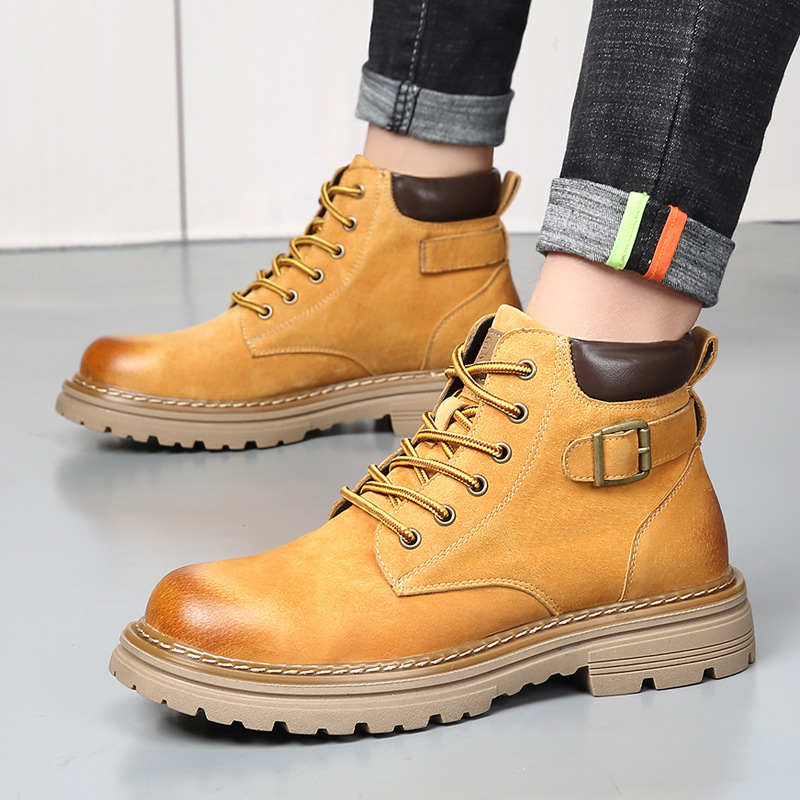 马丁靴男士潮款秋季真皮户外登山徒步大黄靴高帮复古英伦工装靴子