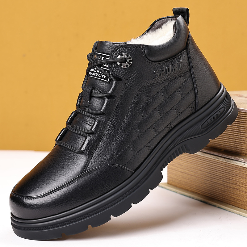 爆款冬季新款男士保暖休闲鞋高帮厚底防滑加毛棉鞋男鞋