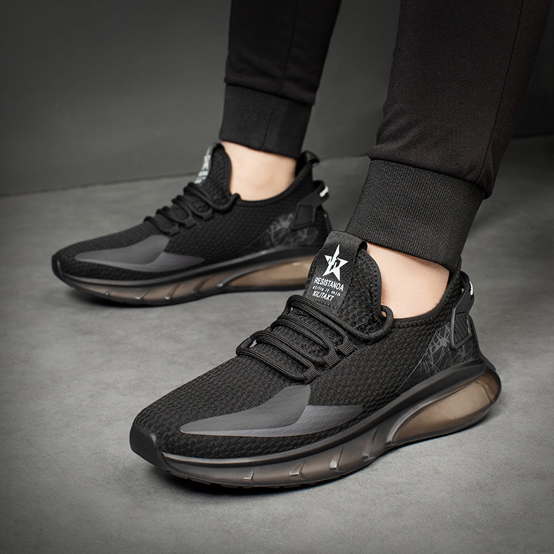 男鞋2024新款爆米花跑步鞋飞织透气潮流运动鞋休闲柔软气垫鞋网面