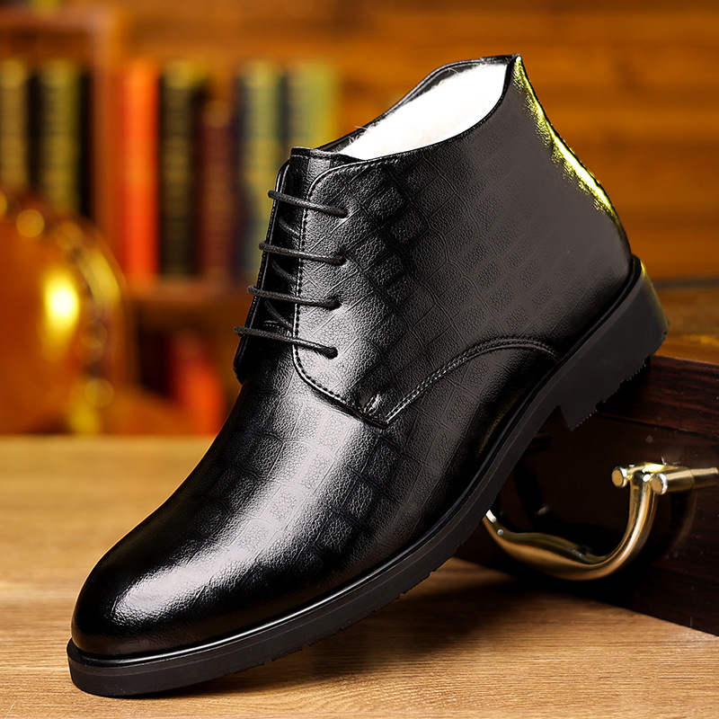 男鞋冬季加绒保暖皮鞋男商务休闲男士真皮高帮潮流皮棉靴正装棉鞋