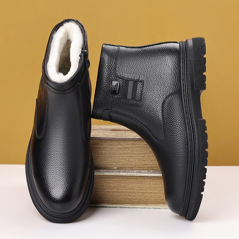 头层牛皮冬季新款男士棉鞋高帮羊毛保暖靴子真皮加绒男款皮鞋男鞋