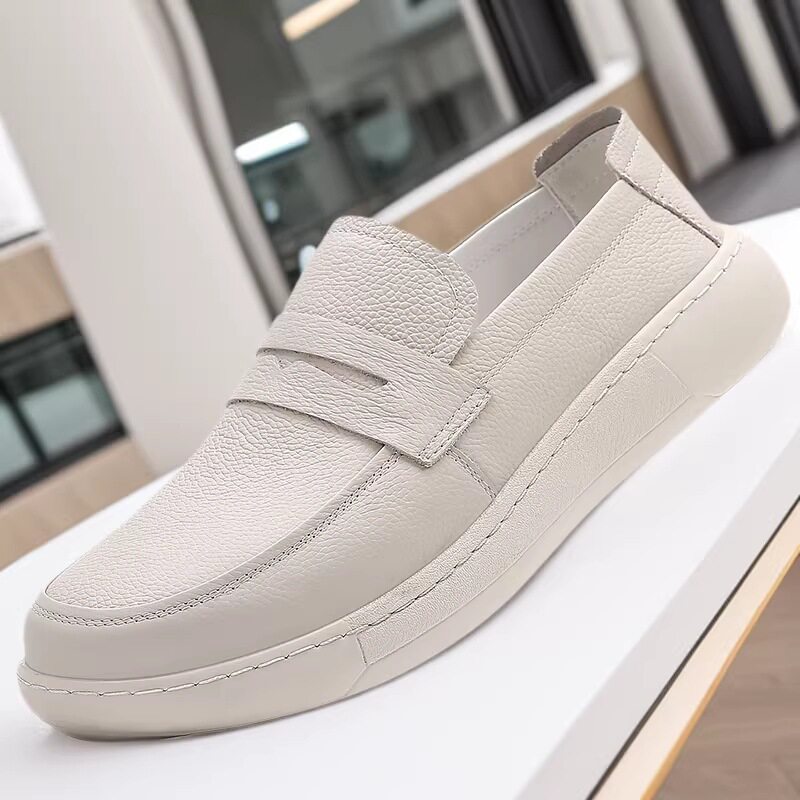 男士休闲皮鞋一脚蹬厚底懒人鞋男真皮复古潮鞋豆豆鞋男款乐福鞋