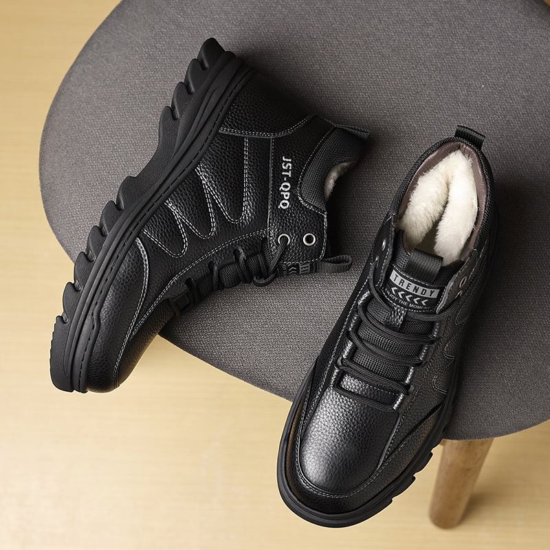 【真皮牛皮】棉鞋男冬季保暖加绒高帮男鞋系带男士休闲爸爸雪地靴