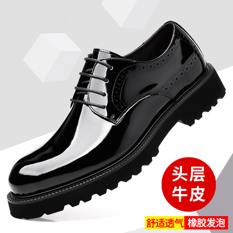 头层牛皮亮面真皮正装皮鞋透气