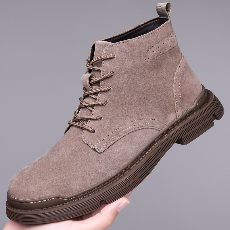 户外靴子男鞋防水防风仿绒运动软底加绒厚棉橡胶中帮男士冬季加棉