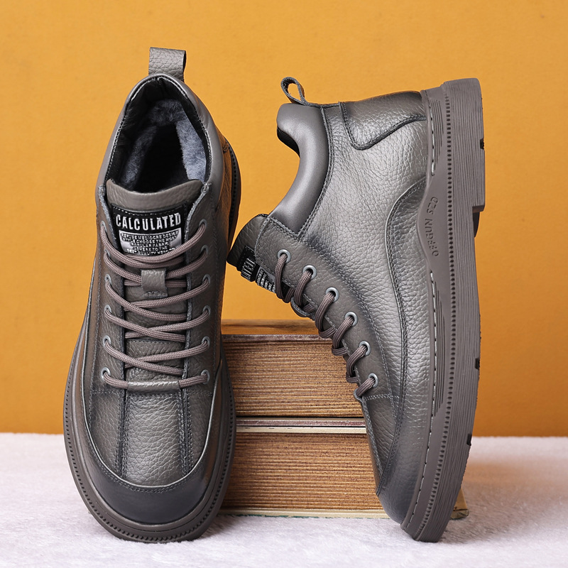 冬季新款头层牛皮男士棉鞋真皮羊毛保暖男鞋高帮休闲加绒男款皮鞋