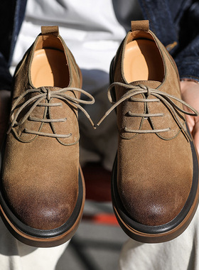 2026春季新款工装鞋英伦复古反绒皮低帮休闲反毛皮百搭皮鞋3921