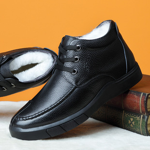 头层牛皮羊毛男士棉鞋真皮加绒保暖爸爸男鞋高帮休闲男款皮鞋防滑