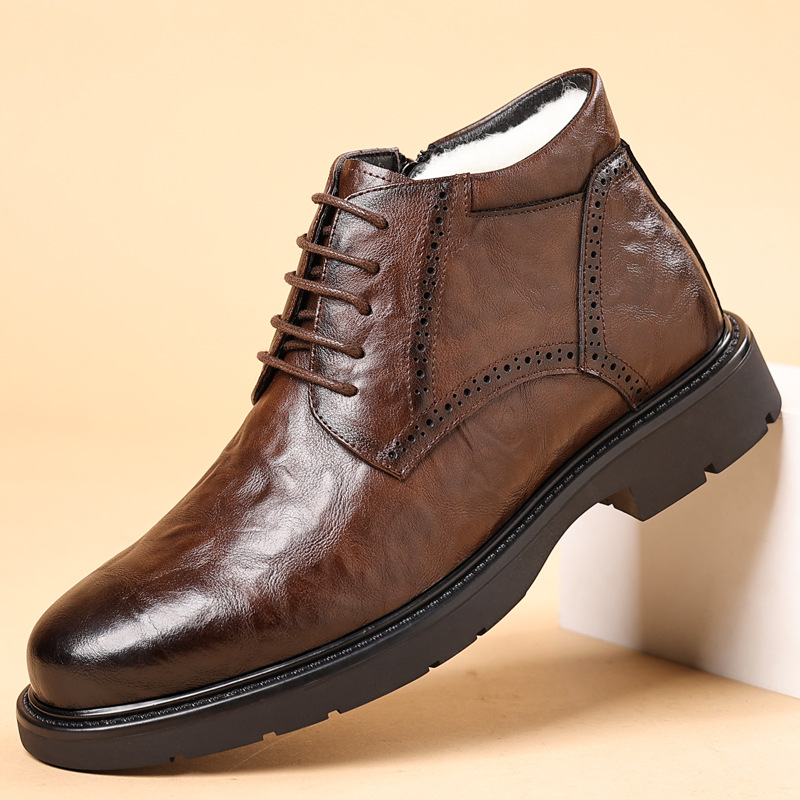 温州棉鞋2025冬季潮流复古英伦加绒加厚保暖中年爸爸皮鞋