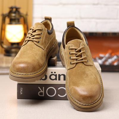 2026春季新款工装鞋英伦复古反绒皮低帮工装靴反毛皮百搭皮鞋3922