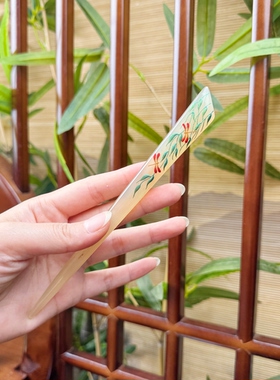悦木坊手绘羊角发簪柳叶蜻蜓送礼物礼盒装