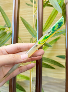 悦木坊羊角发簪手绘春葵日常搭配意境千里江山免护理簪子 礼盒装