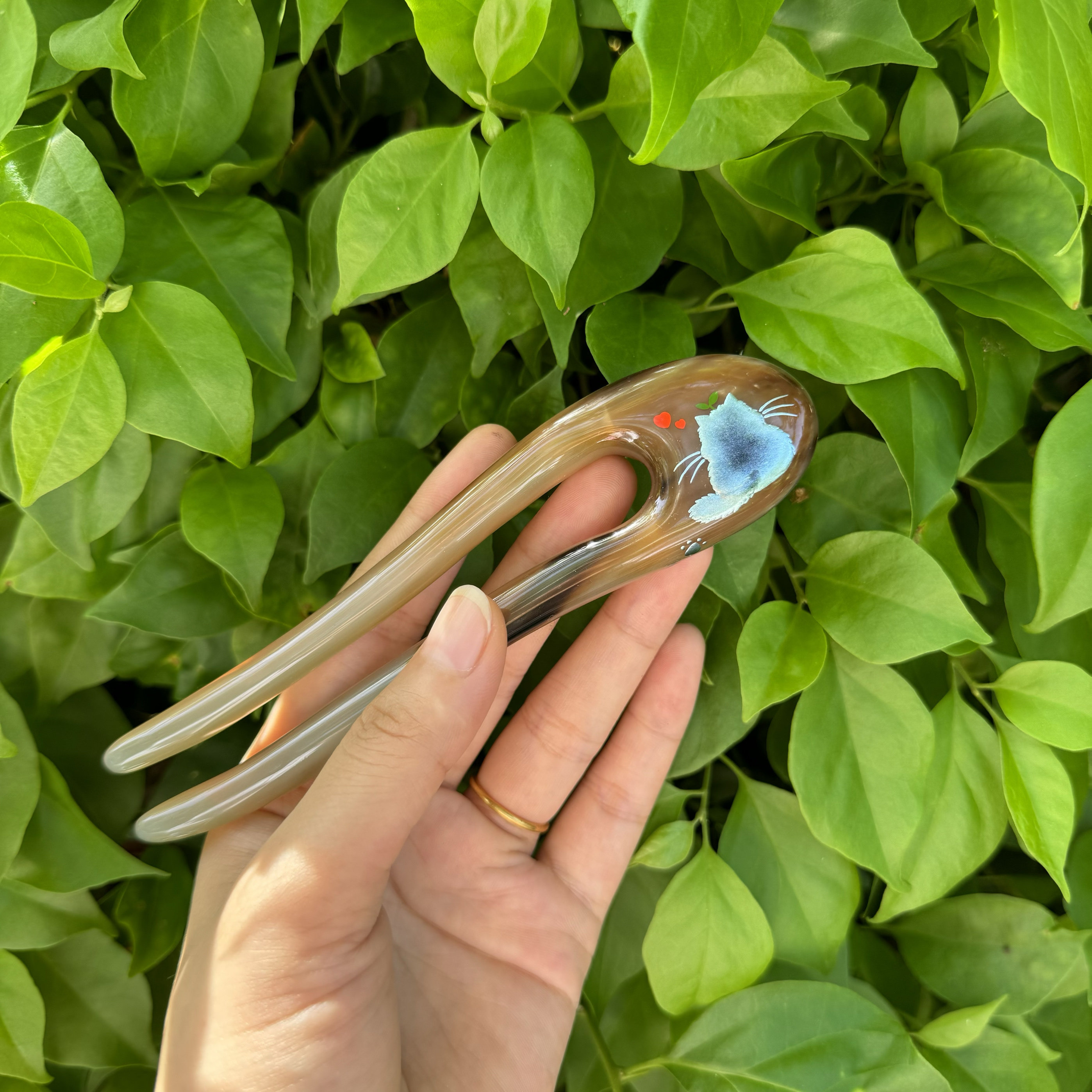 【悦木坊】牦牛角发钗手工漆艺绘画发簪盘发古典百搭