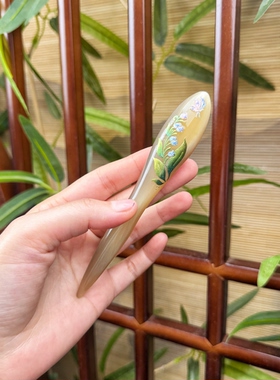 悦木坊手绘牦牛角发簪短簪铃兰花蝴蝶兰免护理礼盒装