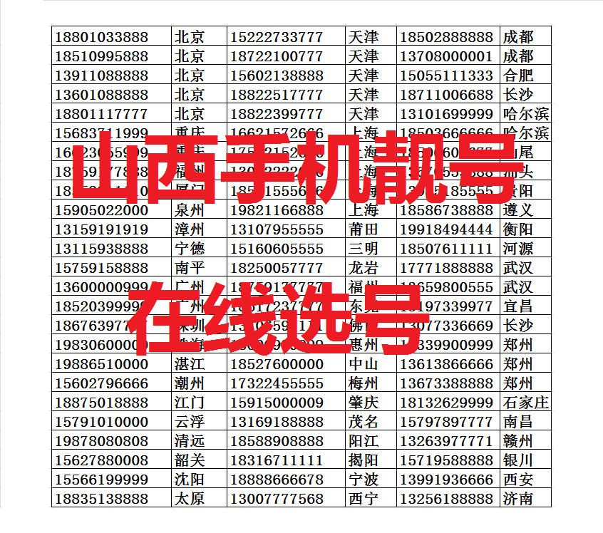 山西手机靓号电话卡自选号码