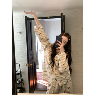 翻领长袖 馨帮帮 春季 套装 休闲舒适家居服女 卡通条纹童趣感睡衣裤