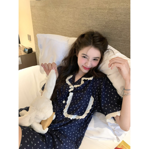 薄款蕾丝花边睡衣短袖短裤家居服