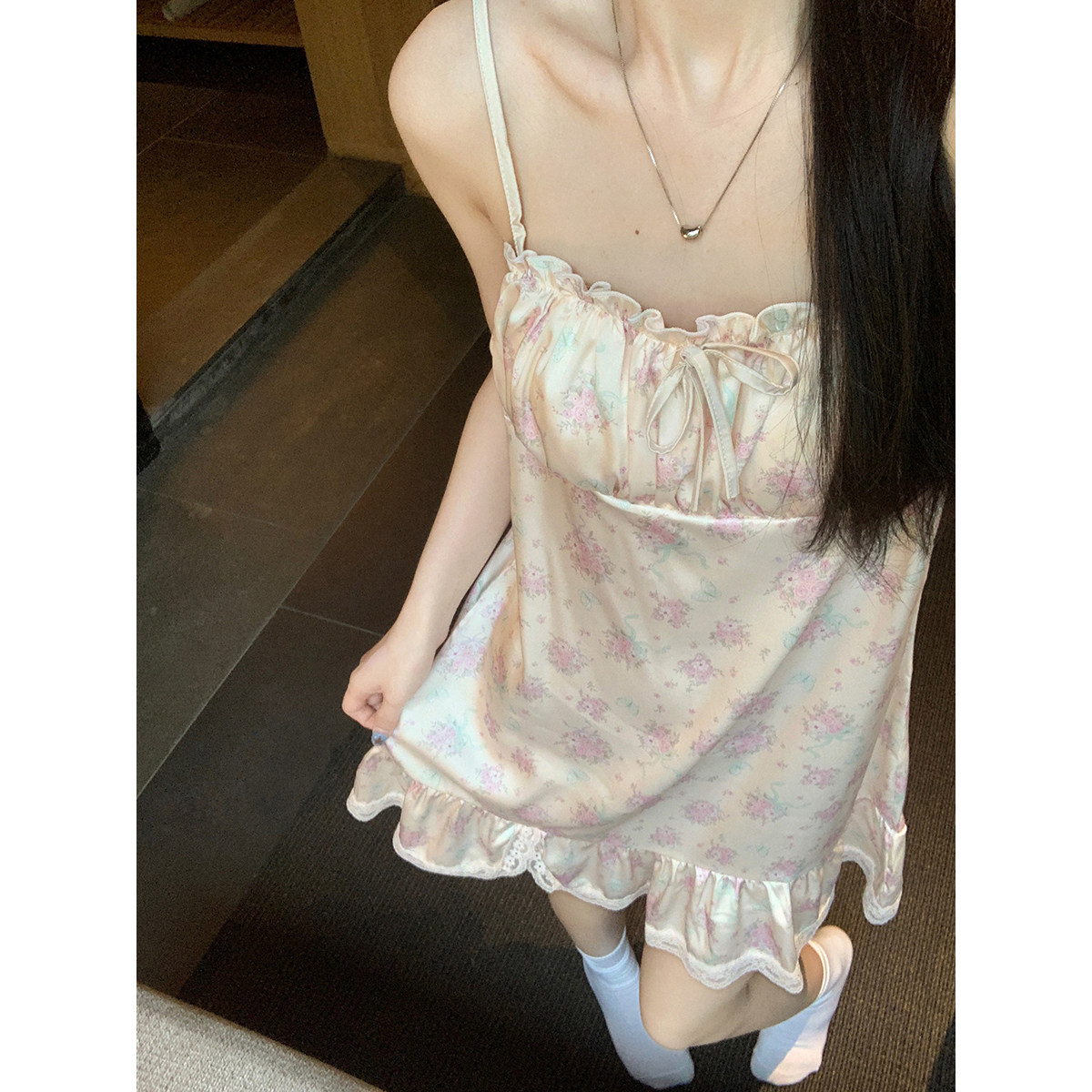 带胸垫性感睡衣女花朵睡裙家居服图片