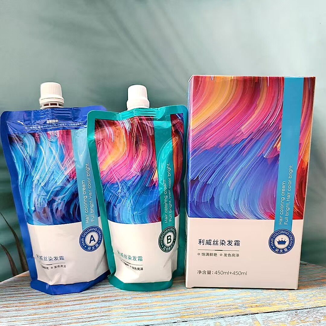 正品利威丝染发霜妮可盖白发彩色染发自然黑大包装450ml