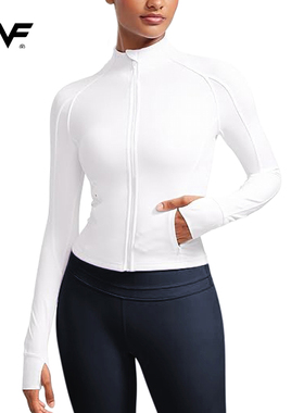 kvf女装中厚款短款修身瑜伽运动轻便运动夹克全拉链上衣带拇指孔