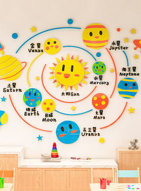 儿童房太阳系大行星文化墙面装饰