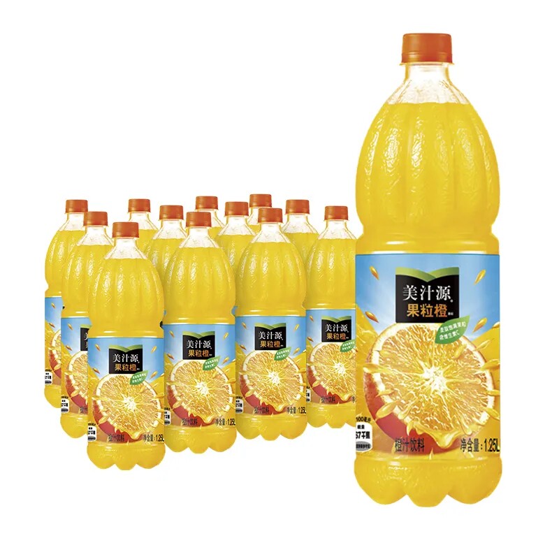 可口可乐美汁源果粒橙汁饮品1.25l*12瓶装整箱 包装果味饮料包邮