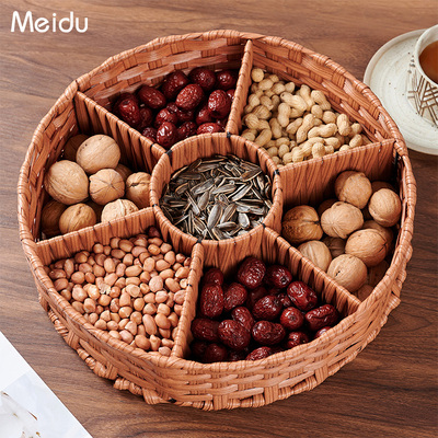 干果盘仿柳编织大容量分格果篮