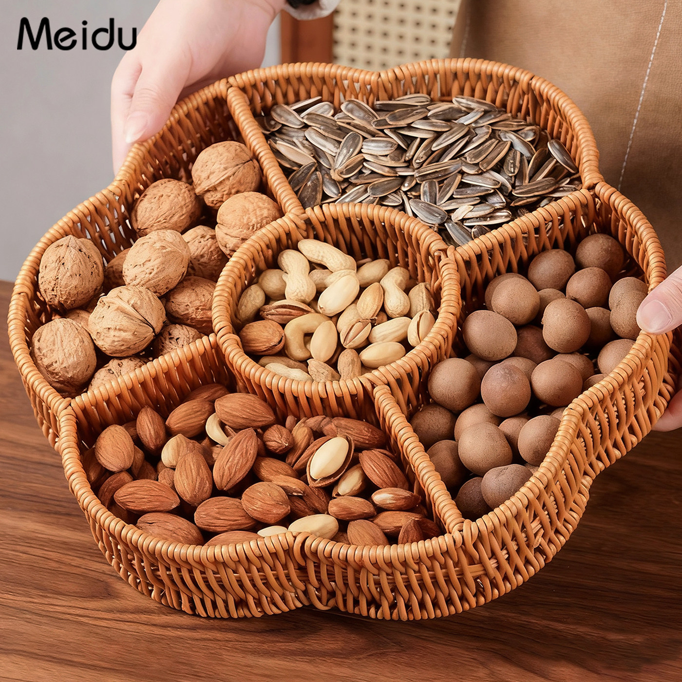 干果盘五宫格干果盒仿藤编织果盘家用收纳坚果盒围炉煮茶点心篮子,餐饮具,果盆/果盘/果篮,淘宝优惠券,粉丝福利购,淘宝优惠卷