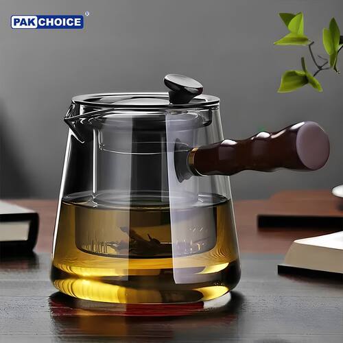 拼茶水分离玻璃杯家用办公喝茶公道杯滤茶高档耐热泡茶壶木把防烫