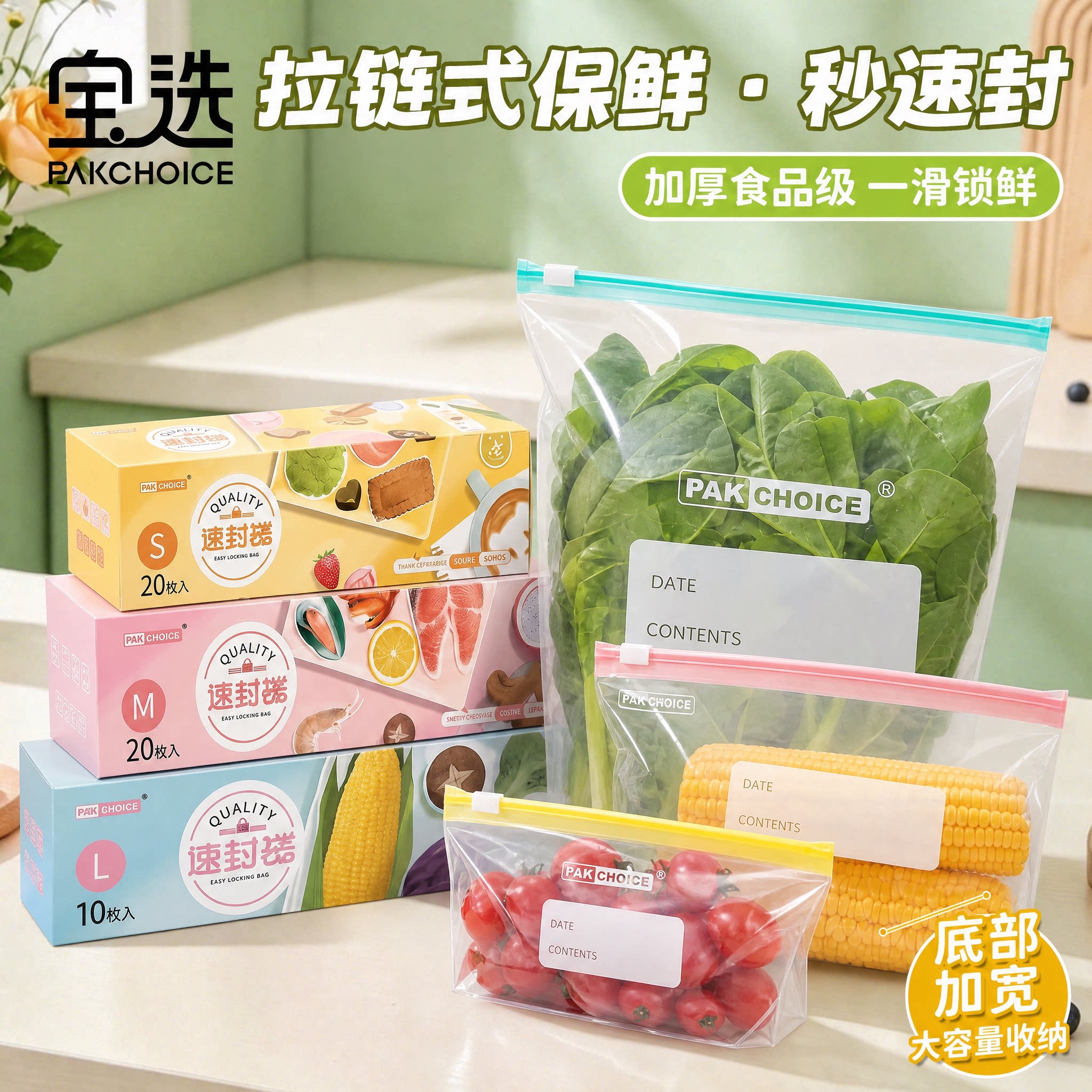 保鲜袋食品级家用冰箱冷冻专用收纳袋拉链式密封分装袋塑封密封袋