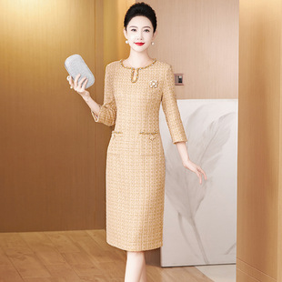 中長款 新穎雙口袋禮服優(yōu)雅顯大氣年輕喜婆婆 遮肚修身 2024年新款