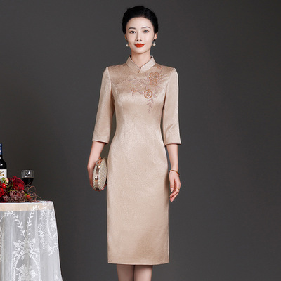 606#新款刺绣醋酸段婚礼女方母亲礼服高端喜婆婆妈妈婚宴