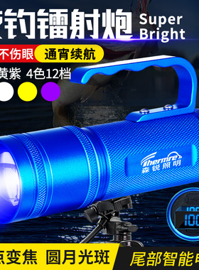夜钓灯蓝光激光镭射炮钓鱼专用台钓上饵超长续航大功率强光手电筒
