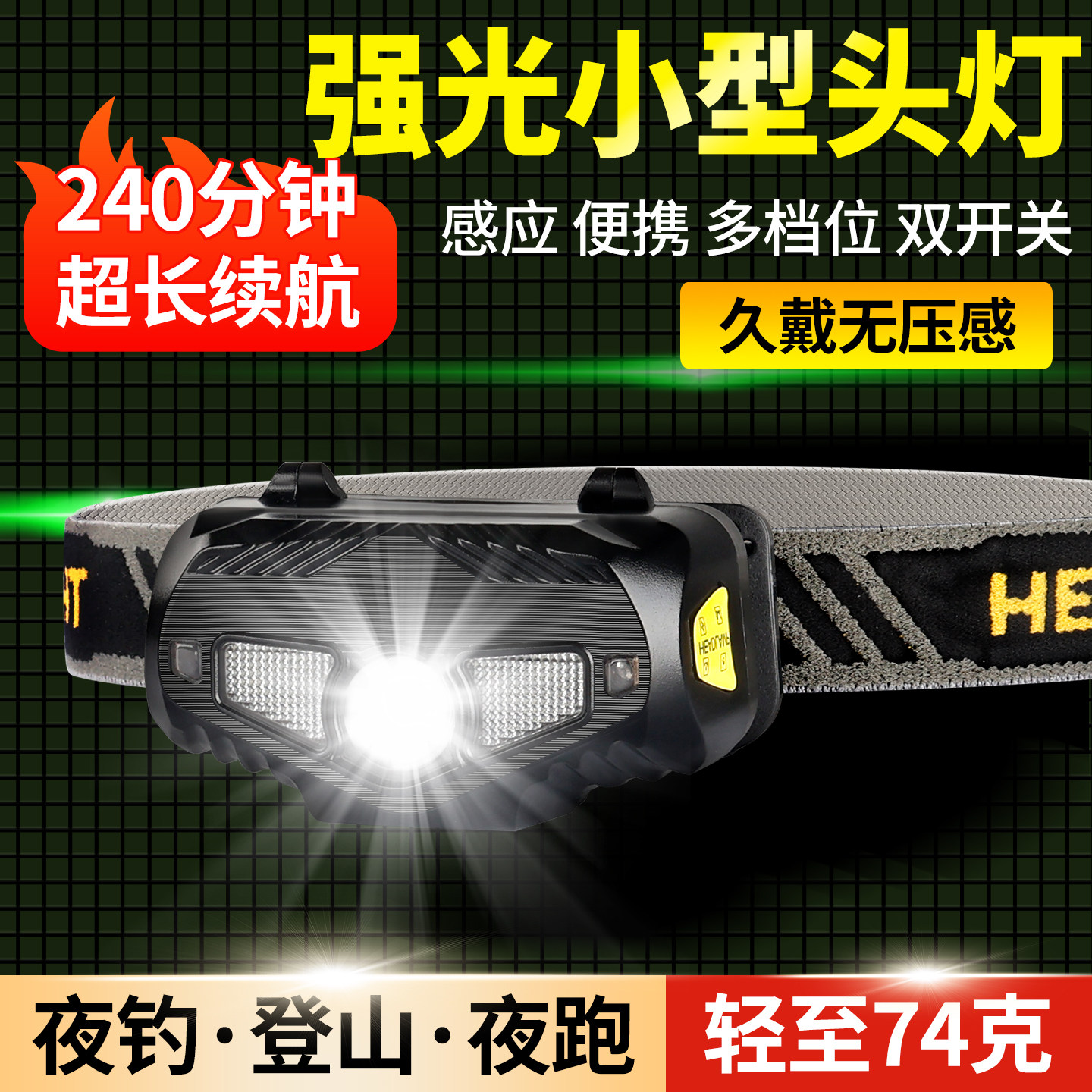 户外头灯头戴式强光充电小型感应