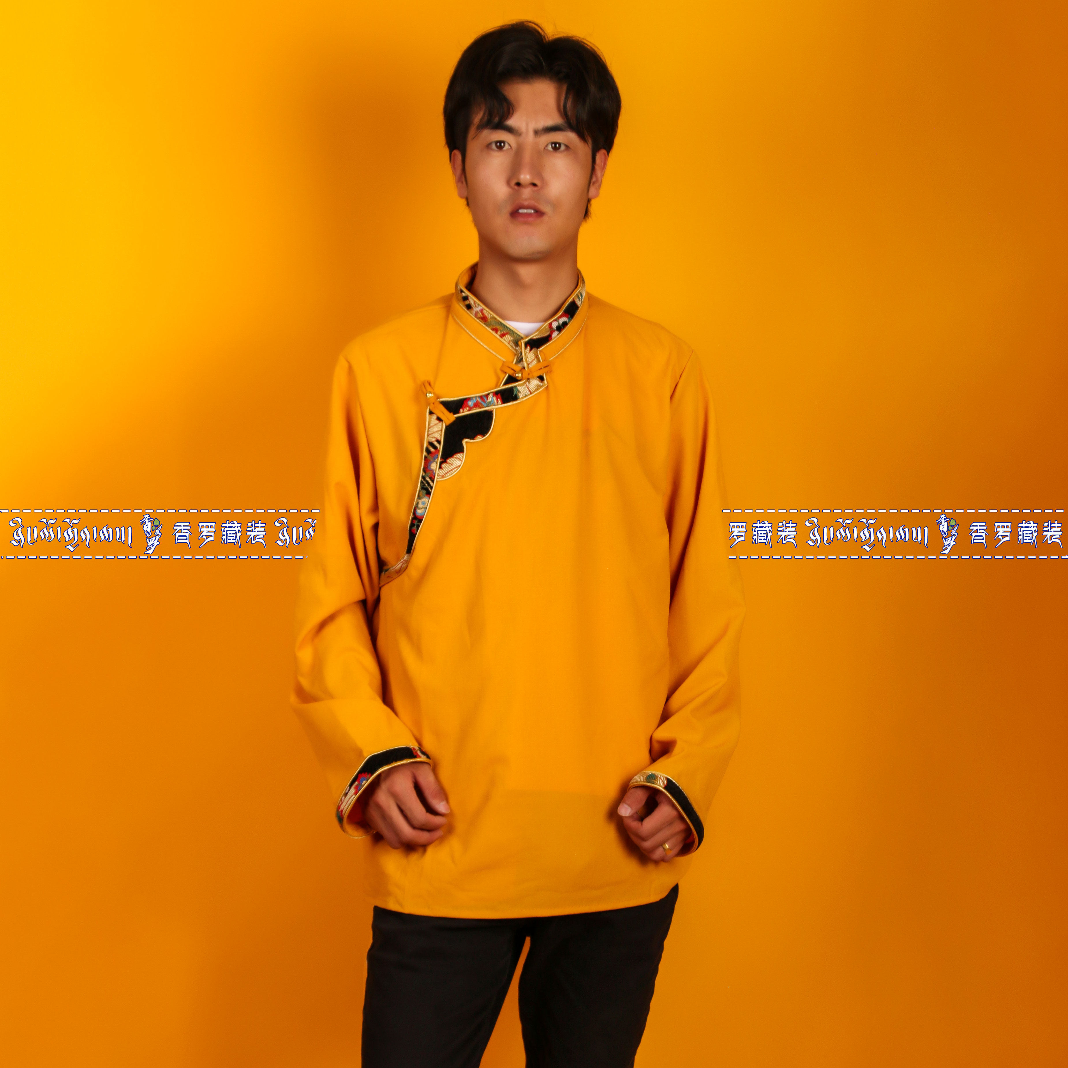 GARRI 티베트 남자 단색 사계절 학생 긴팔 민족 스타일 댄스 공연 티베트 재킷이 있는 티베트 의류