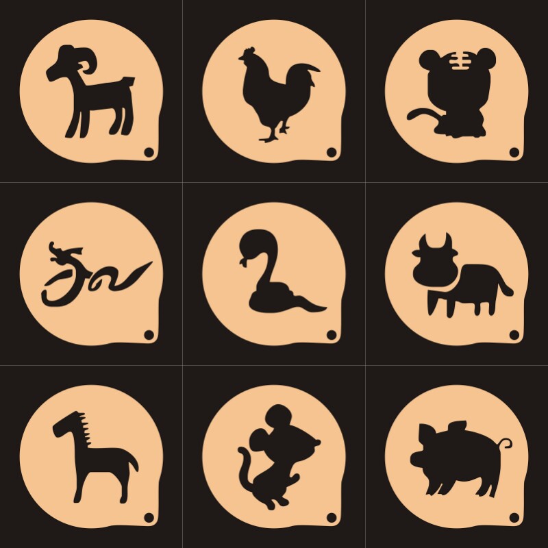 3寸生肖花模具咖啡拉花印花蛋糕奶茶喷洒花来图定制食品级材质