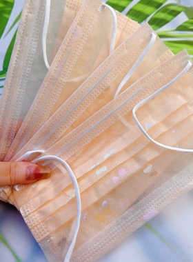 夏天2层薄款透气一次性网纱口罩学生 潮款橙色闪光小蝴蝶高颜值