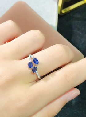 s925纯银镶嵌蓝宝石椭圆3*5mm  斯里兰卡蓝宝石皇家蓝简约ins小众