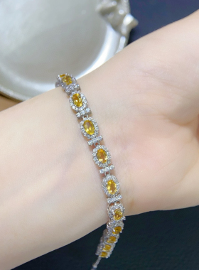 新款天然黄水晶手链主石3*5mm925银镀白金小清新手链