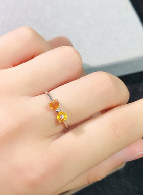 天然黄蓝宝戒指 经典款戒面颗颗全净体裸石规格心4mm 开口可调节