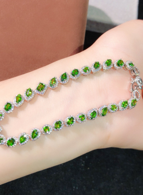 天然透辉石手链925银精工镶嵌天然彩色宝石首饰饰品