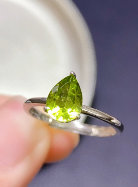 天然橄榄石戒指女银镀18k金镶嵌钻石碧玺宝石时尚个性百搭指环