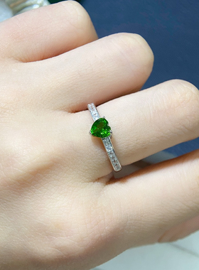 天然铬透辉石绿色宝石戒指925纯银镀18K铂金简约通勤款女礼物