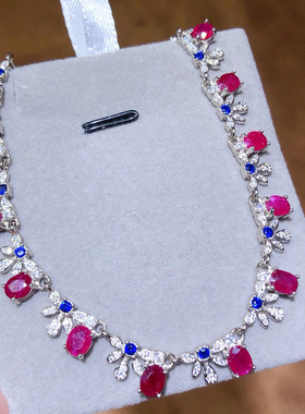 大克拉天然鸽血红宝石套链项链  银镀18K金钻石奢华群镶 大气时尚