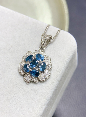 纯天然伦敦蓝蓝托帕石吊坠全净体品质火彩超赞主石尺寸3*4mm