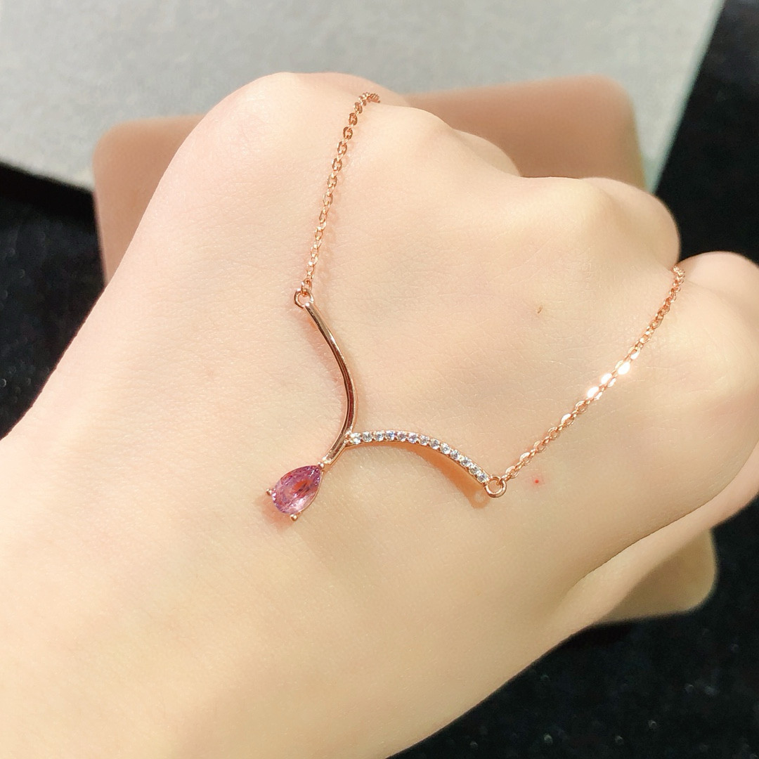 现货 s925银天然尖晶石钻石锁骨链项链 彩色宝石首饰镶嵌