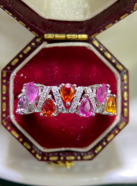 新款排戒超闪彩色3*4mm天然蓝宝石戒指925银精工简洁戒指超值超美