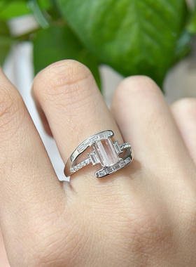 天然摩根石戒指镀18K白金镶嵌粉色宝石彩宝珠宝手饰女戒 礼物